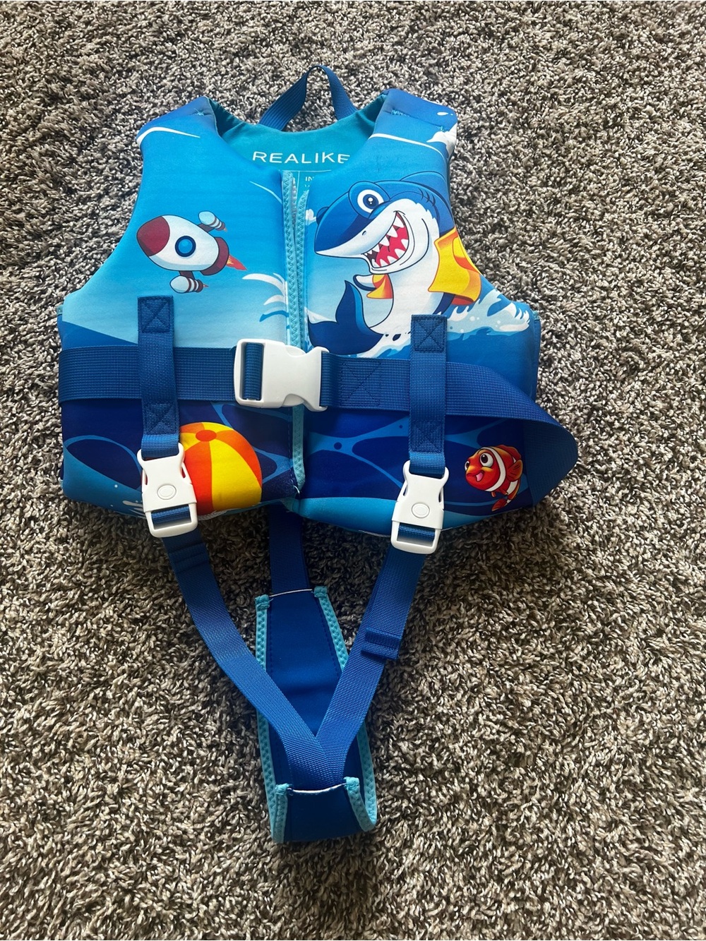 Reallike Kids' Blue Shark Life Jacket with Ocean Print